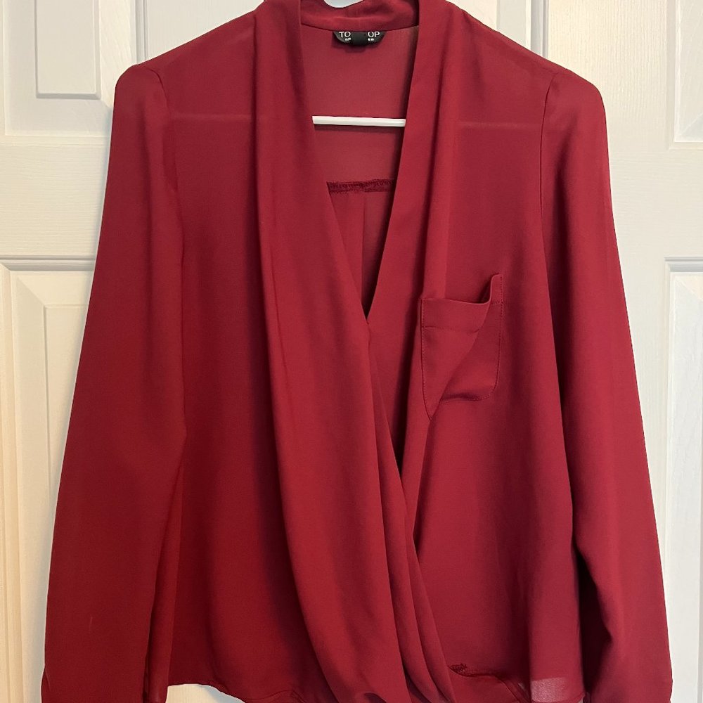 EUC TopShop Burgundy Blouse, US Size 6